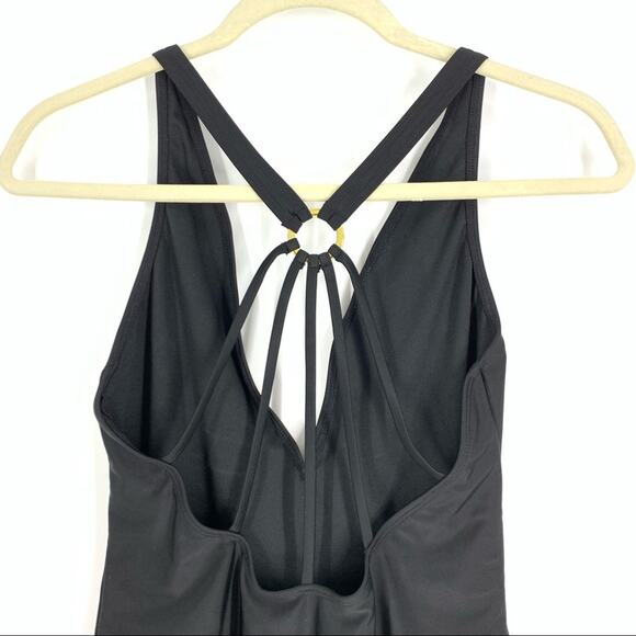 Asos Size 8 Black One Piece Bathing Suit V-Neck Open Strappy Racerback - Picture 5 of 8